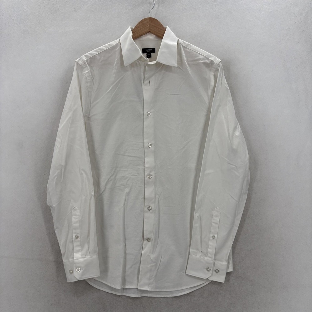 Express 1MX Shirt Mens Small White Slim Fit Stretch Dress Long Sleeve Business